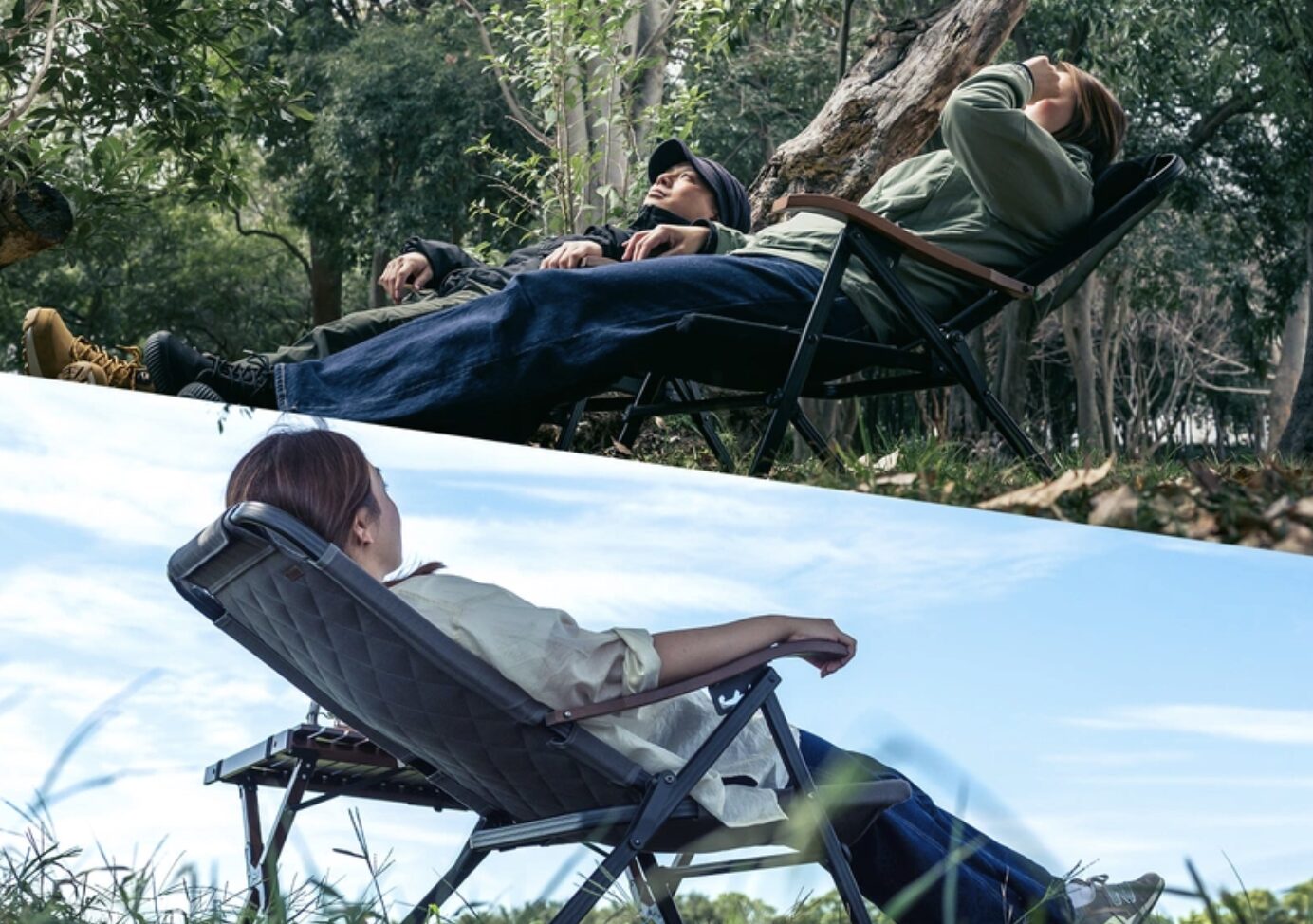 クライマックスローチェア２のリクライニングを使って寝転がってるようす