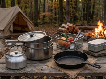 おすすめのクッカーが屋外の木のテーブルに乗ってる